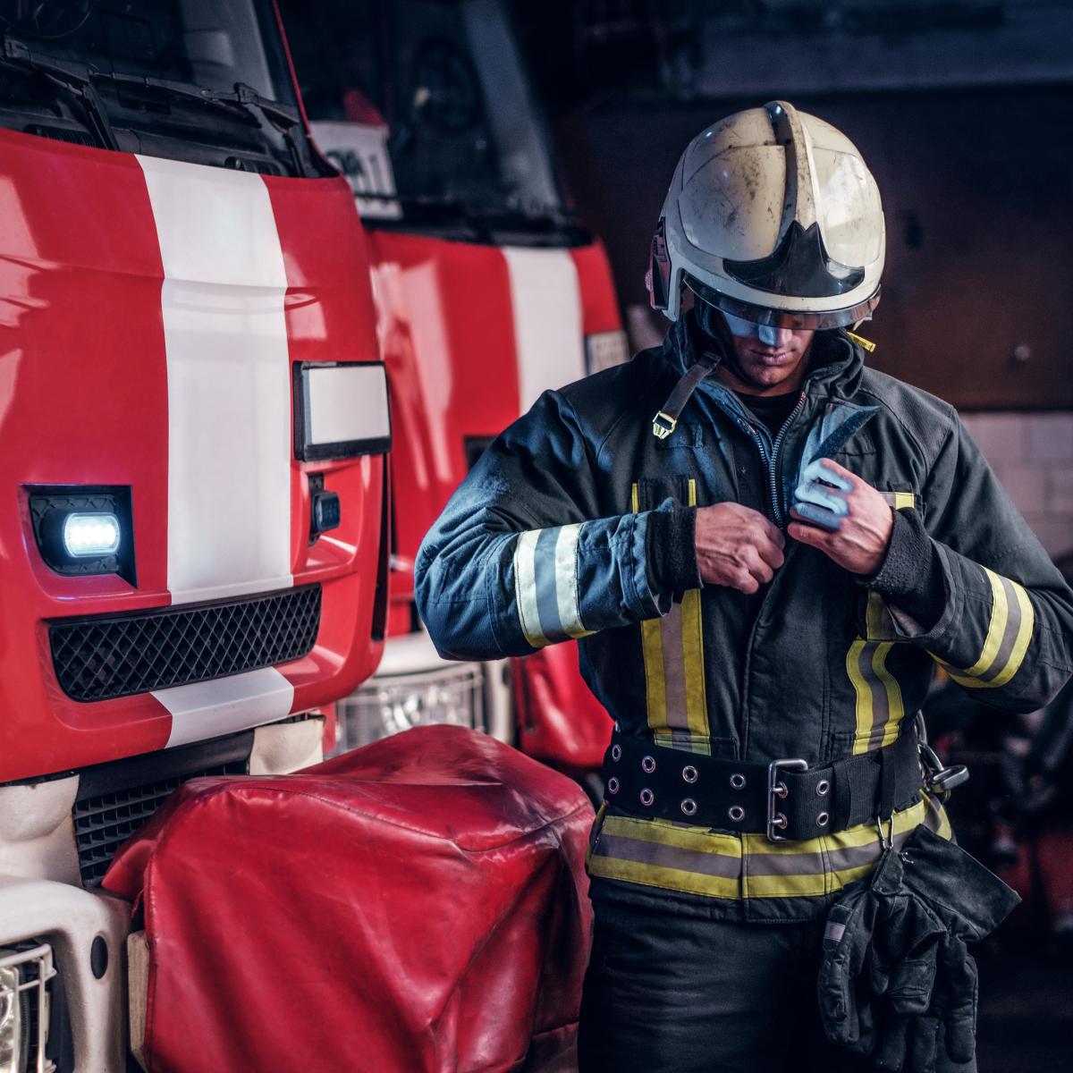 Fireman wearing protective uniform